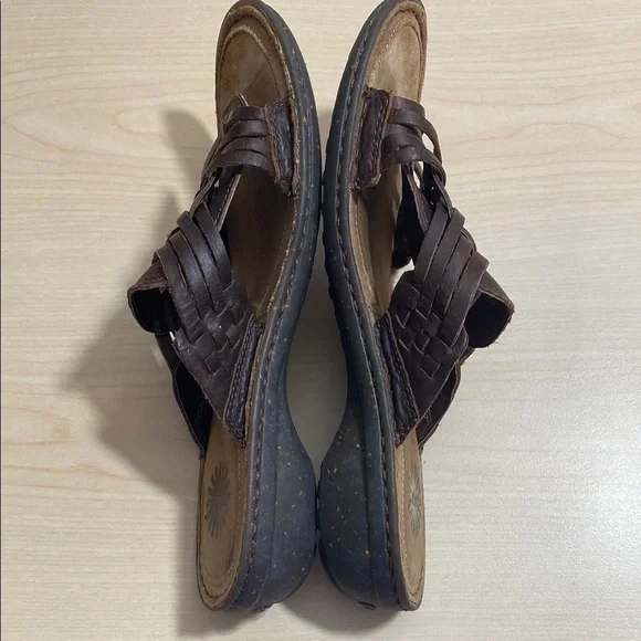 UGG Keala Brown Leather Slide on Sandals with Woven Design - Picture 5 of 10